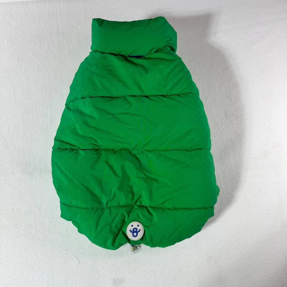 Oodles Dog Puffer Vest Size M Green Blue Nylon Quilted Pet Jacket Winter Coat
